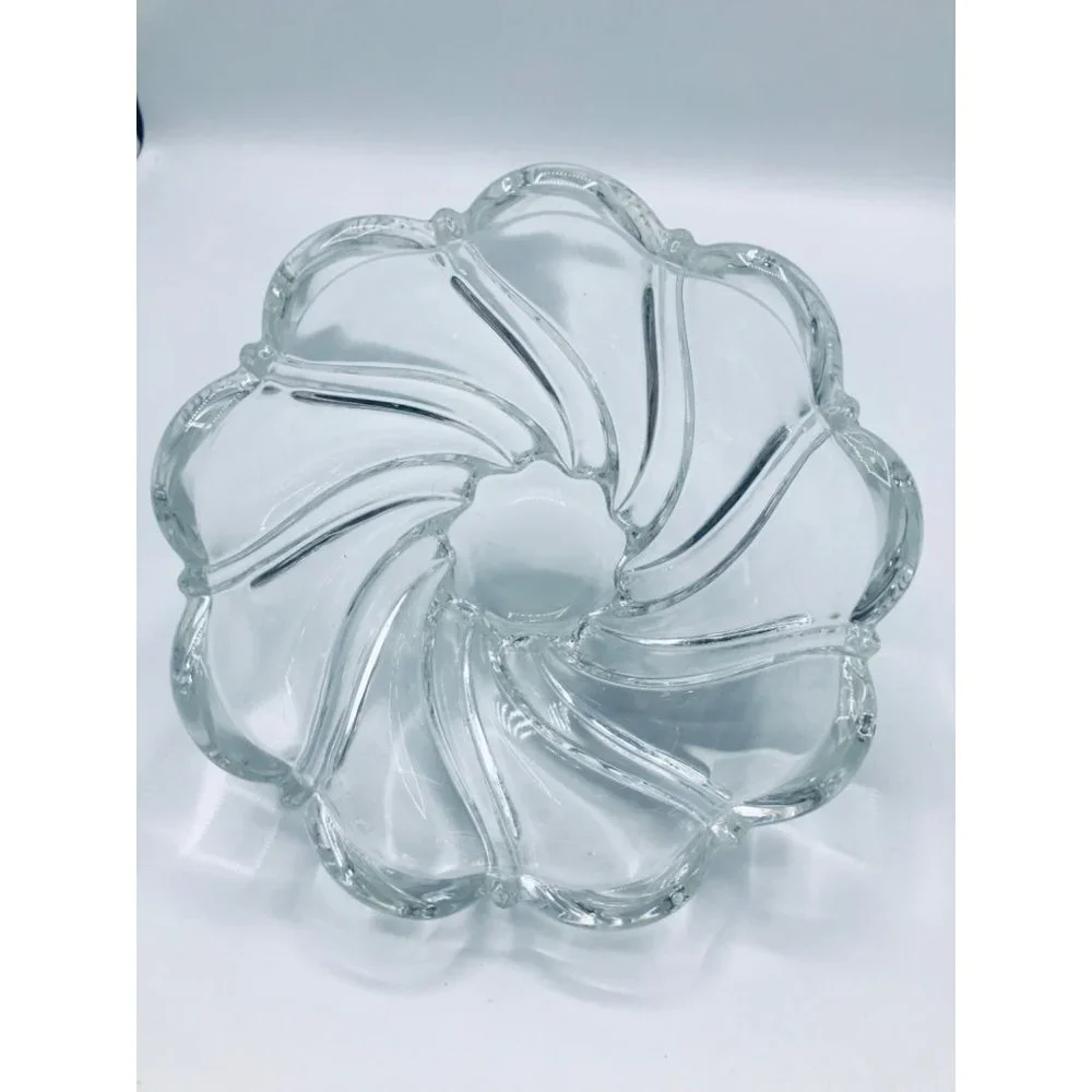 Vintage Mikasa clear crystal swirl scalloped art glass candy, nut dish. Germany